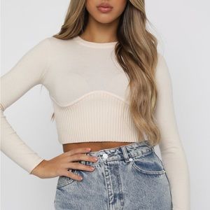 White Fox Boutique, Long Sleeve Crop Top. Size S, color cream.